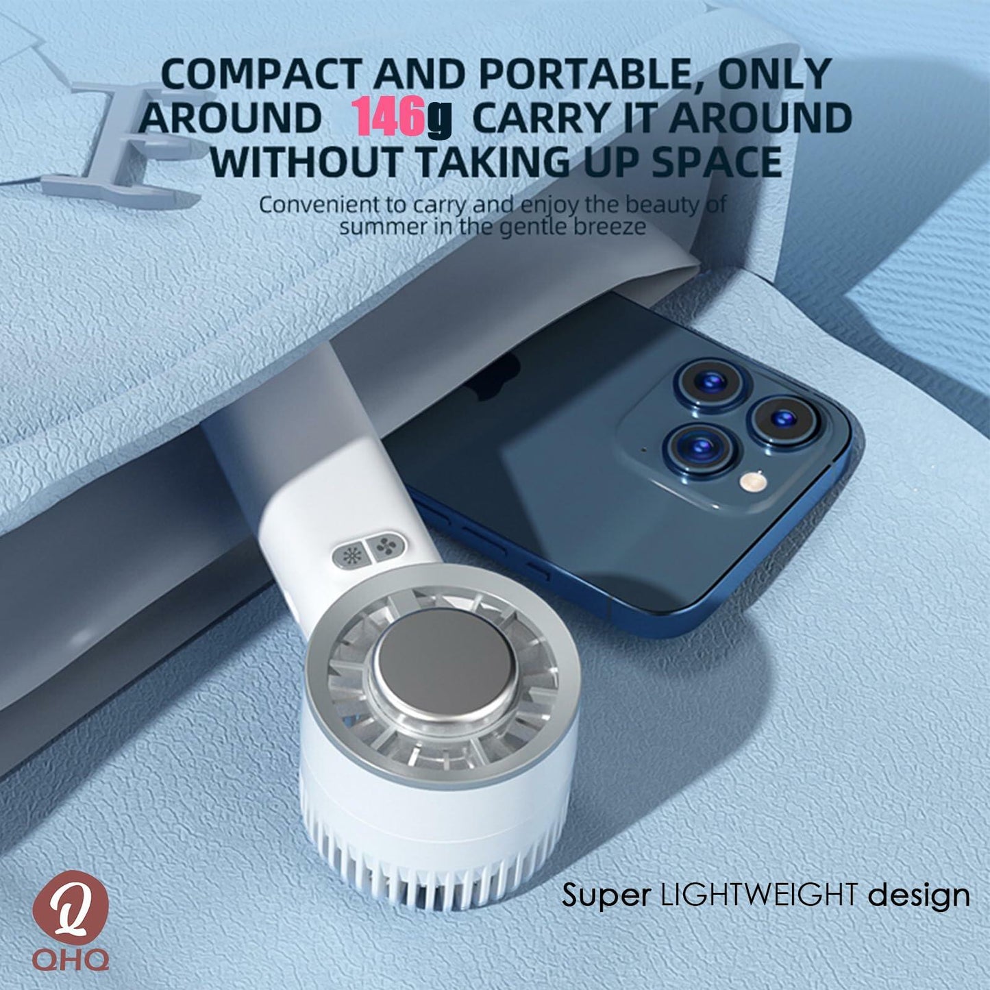 QHQ Ice Cooling Handheld Fan Portable Mini Air Conditioner White 3 Speeds