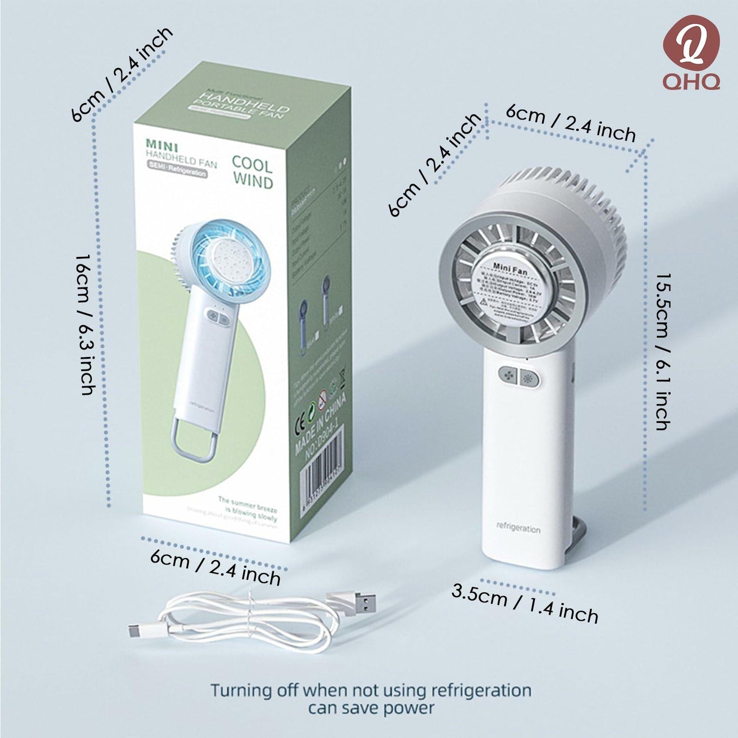 QHQ Ice Cooling Handheld Fan Portable Mini Air Conditioner White 3 Speeds
