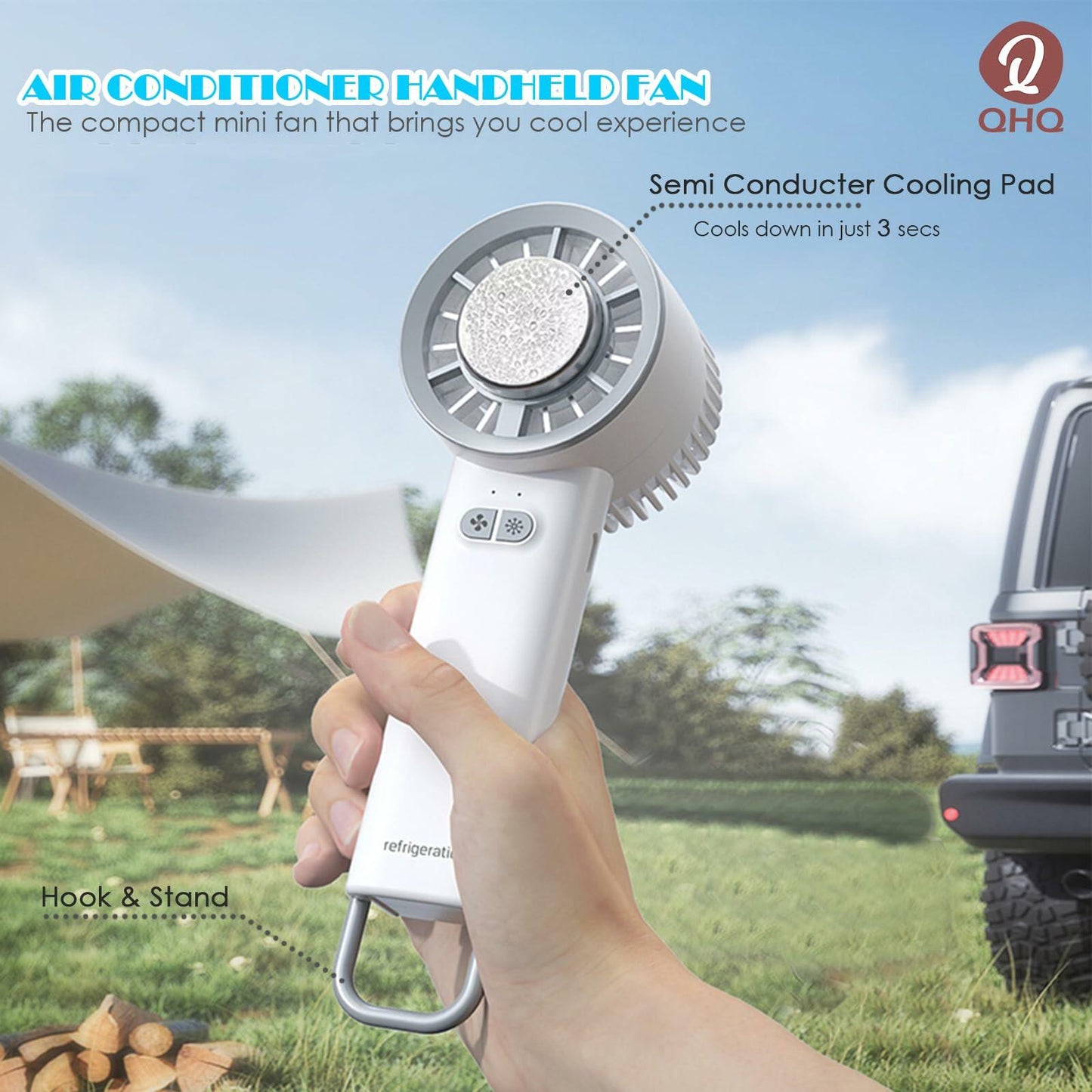 QHQ Ice Cooling Handheld Fan Portable Mini Air Conditioner White 3 Speeds