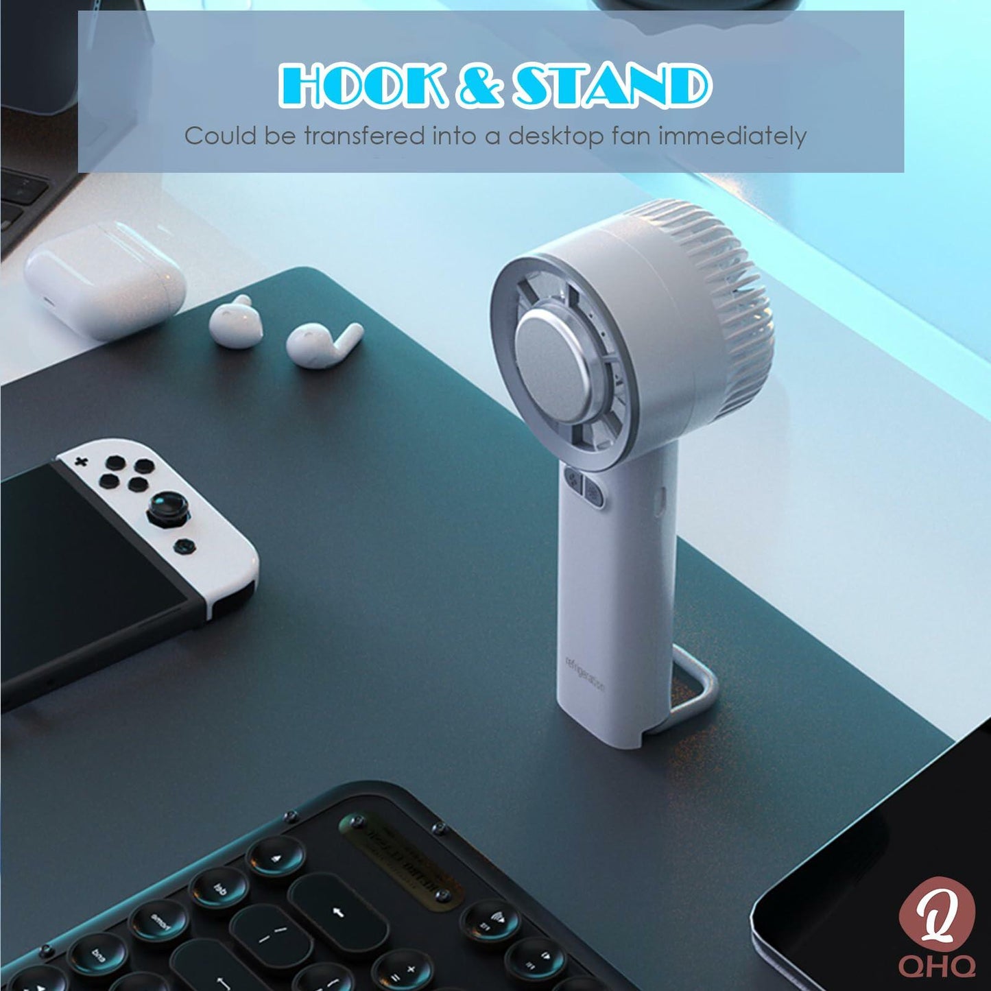 QHQ Ice Cooling Handheld Fan Portable Mini Air Conditioner White 3 Speeds