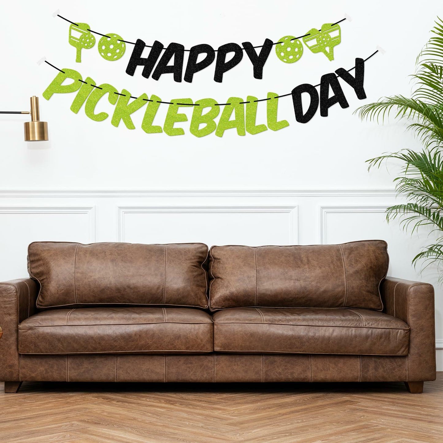 Little Man Happy Pickleball Day Banner Green Black Glitter Cardstock