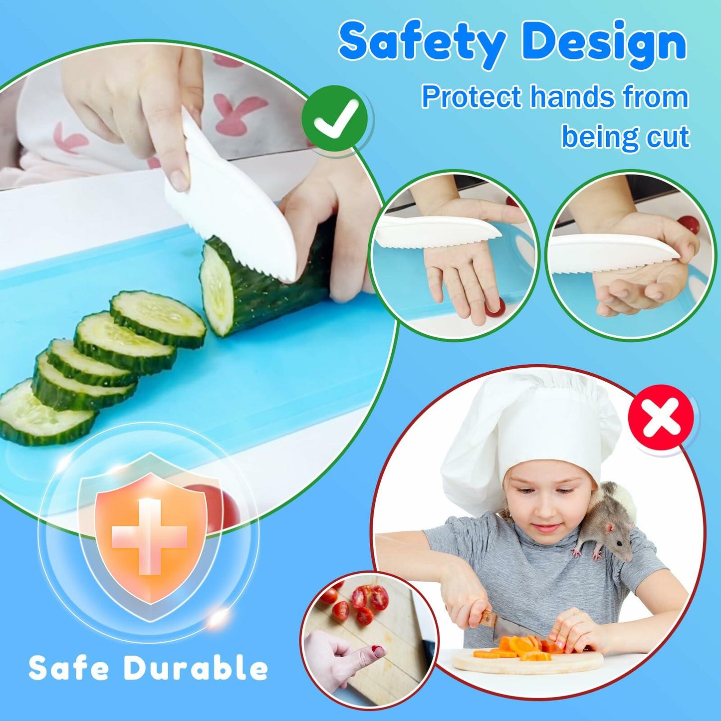 OLRMA 20PCS Kids Knife Set Blue Child-Friendly Plastic Cooking Tools