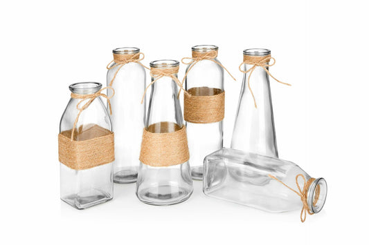 Opps Glass Vases Set of 6 Unique Shapes Creative Rope Design Clear