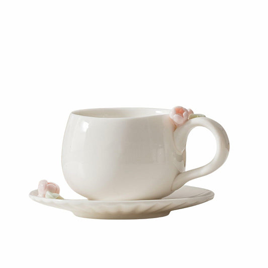 ARGUMENTATION Creative Kawaii Cherry Ceramic Coffee Mug 10oz White with Coaster