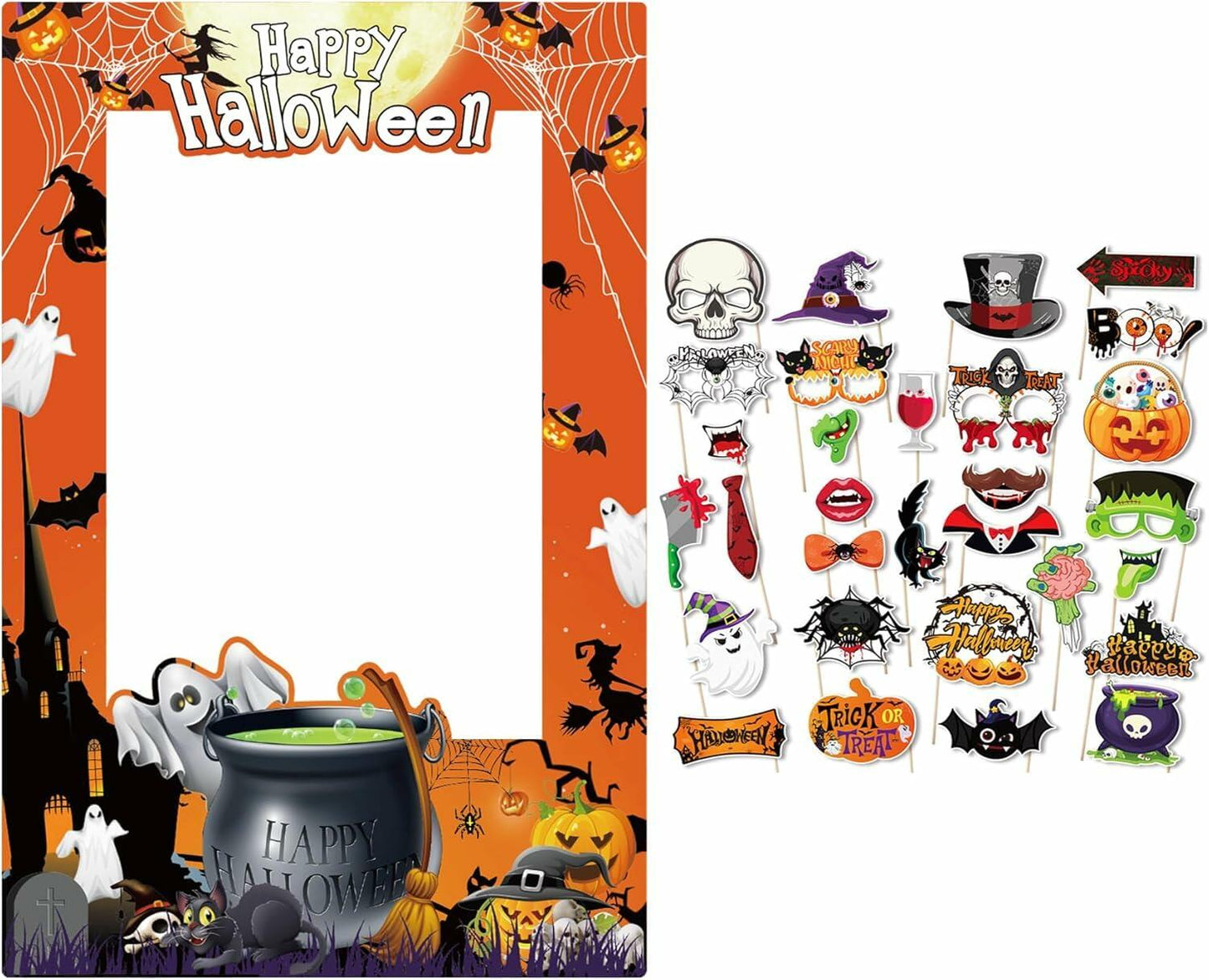 Generic Halloween Photo Booth Props 31 PCS Yellow Cartoon Paper Party