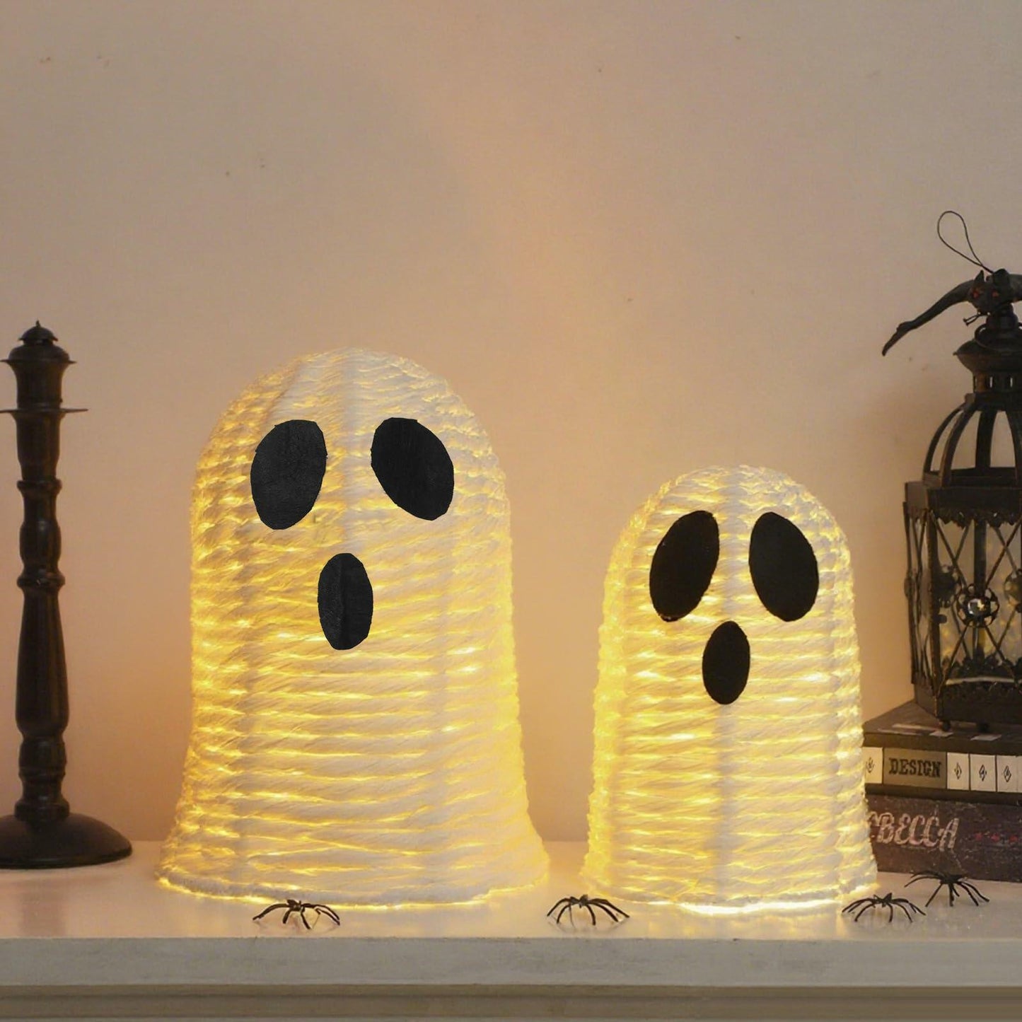 Soulchen Halloween Rattan Ghosts Decor 9.4" & 5.9" Light Up White 2 Pcs