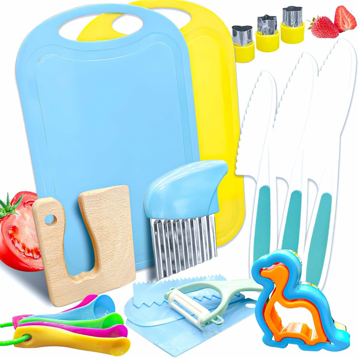 OLRMA 20PCS Kids Knife Set Blue Child-Friendly Plastic Cooking Tools