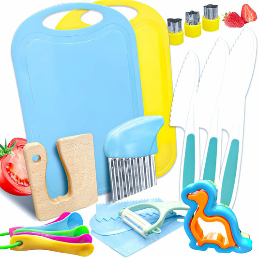 OLRMA 20PCS Kids Knife Set Blue Child-Friendly Plastic Cooking Tools