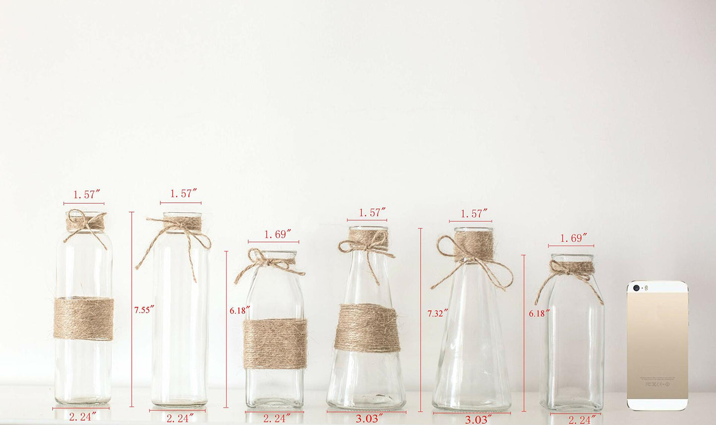 Opps Glass Vases Set of 6 Unique Shapes Creative Rope Design Clear
