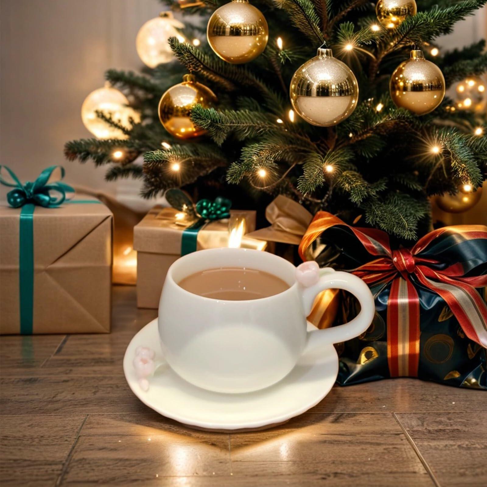 ARGUMENTATION Creative Kawaii Cherry Ceramic Coffee Mug 10oz White with Coaster