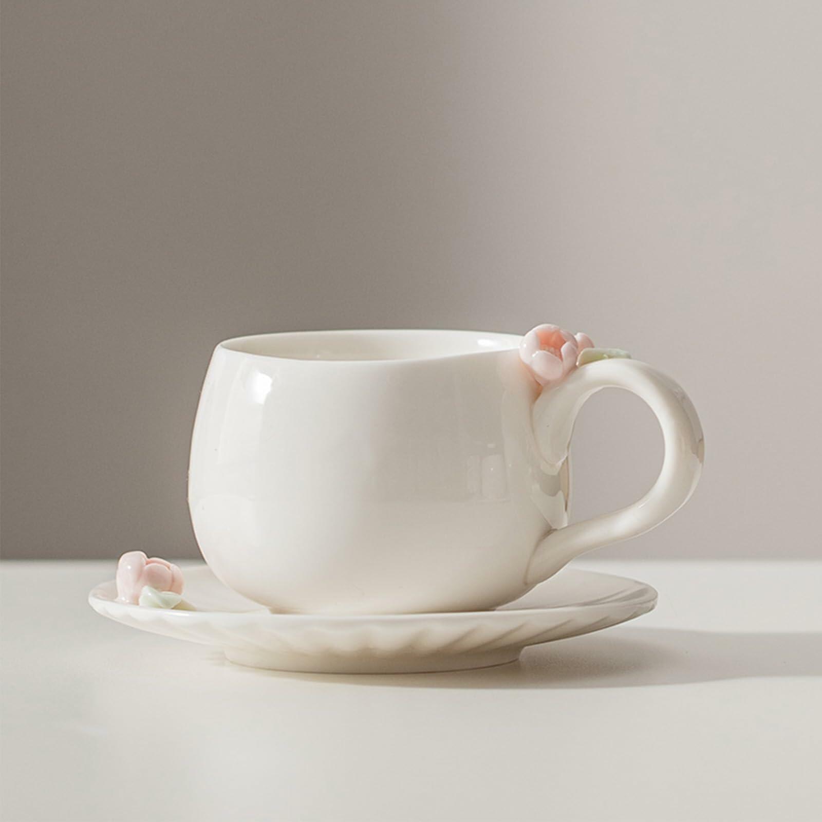 ARGUMENTATION Creative Kawaii Cherry Ceramic Coffee Mug 10oz White with Coaster