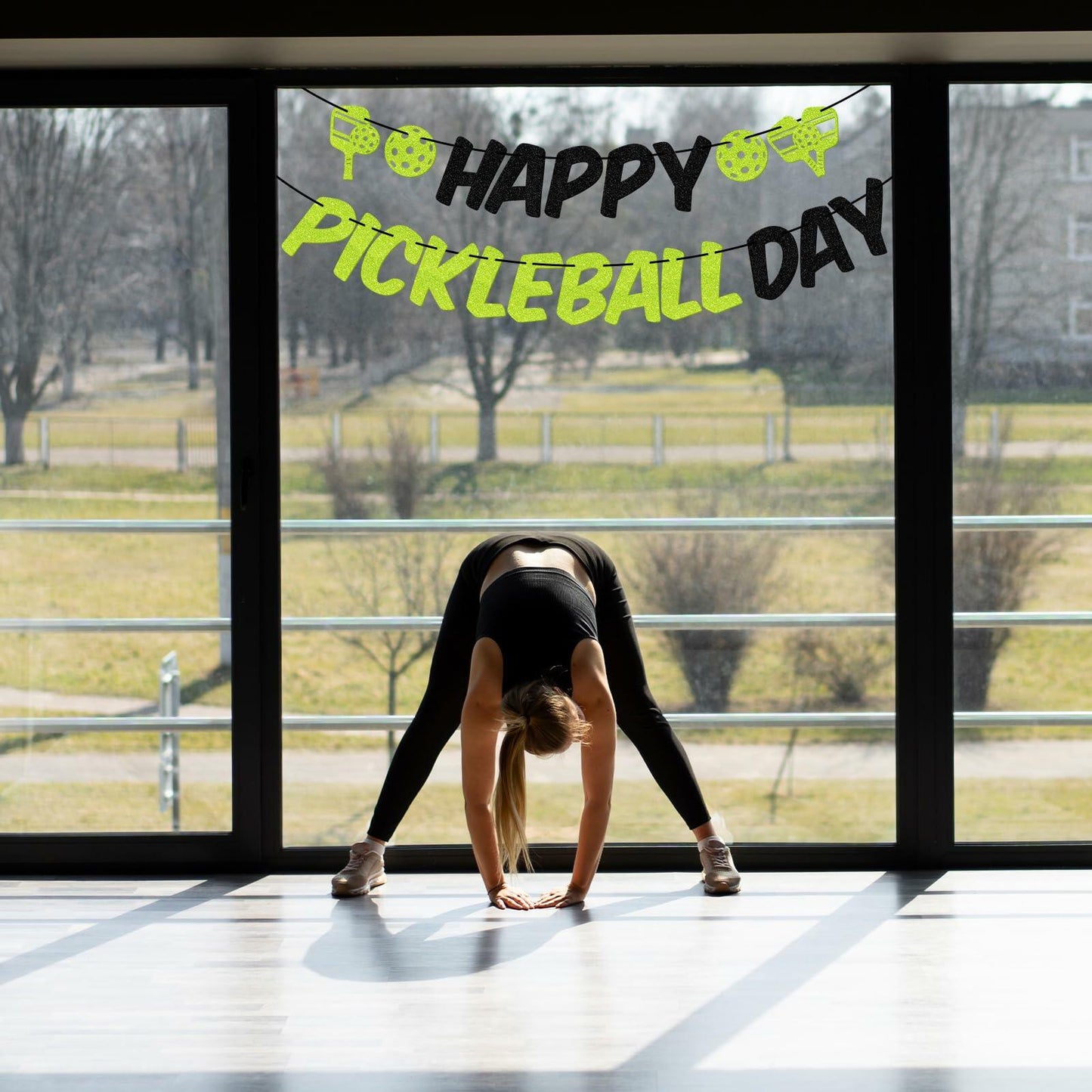 Little Man Happy Pickleball Day Banner Green Black Glitter Cardstock