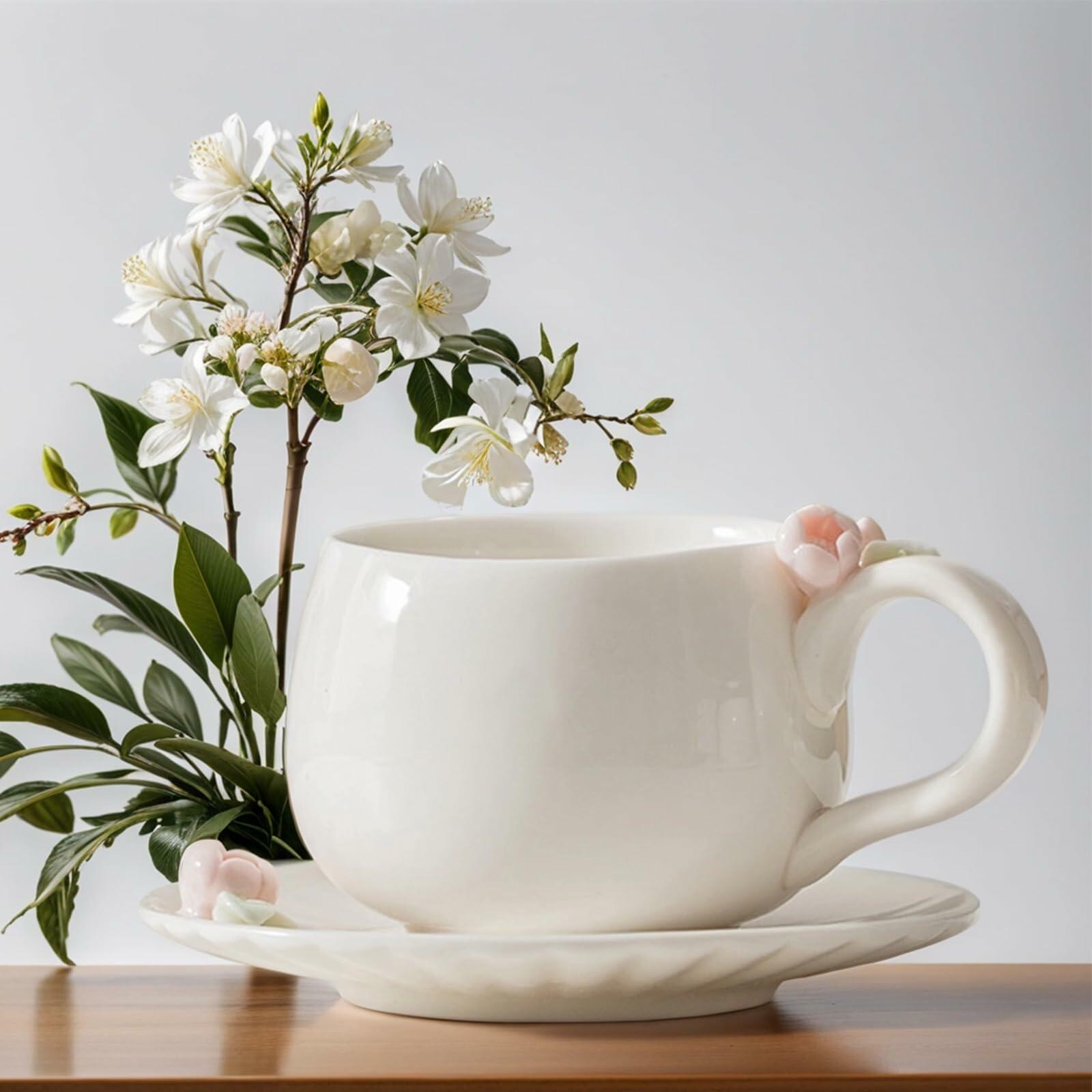 ARGUMENTATION Creative Kawaii Cherry Ceramic Coffee Mug 10oz White with Coaster