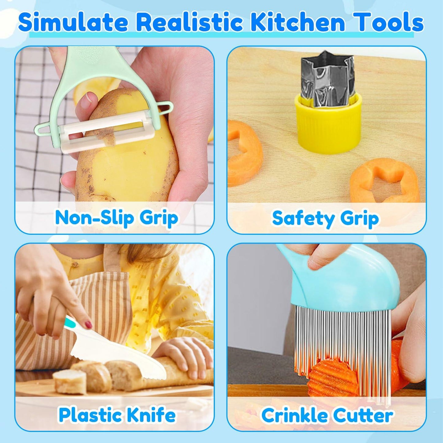 OLRMA 20PCS Kids Knife Set Blue Child-Friendly Plastic Cooking Tools