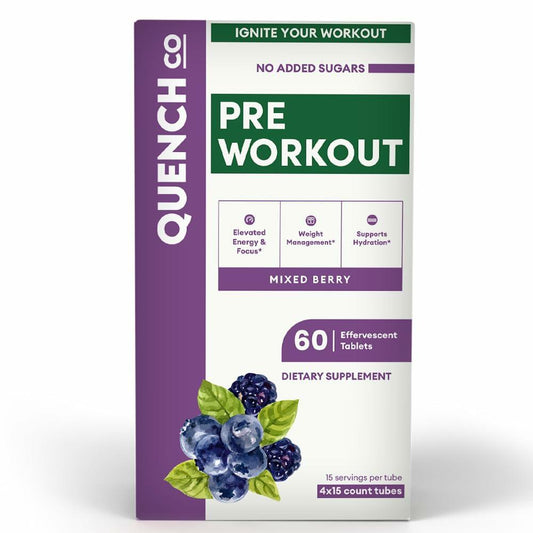 Quench Pre Workout Effervescent Tablets Vegan Keto 60 Count Mixed Berry