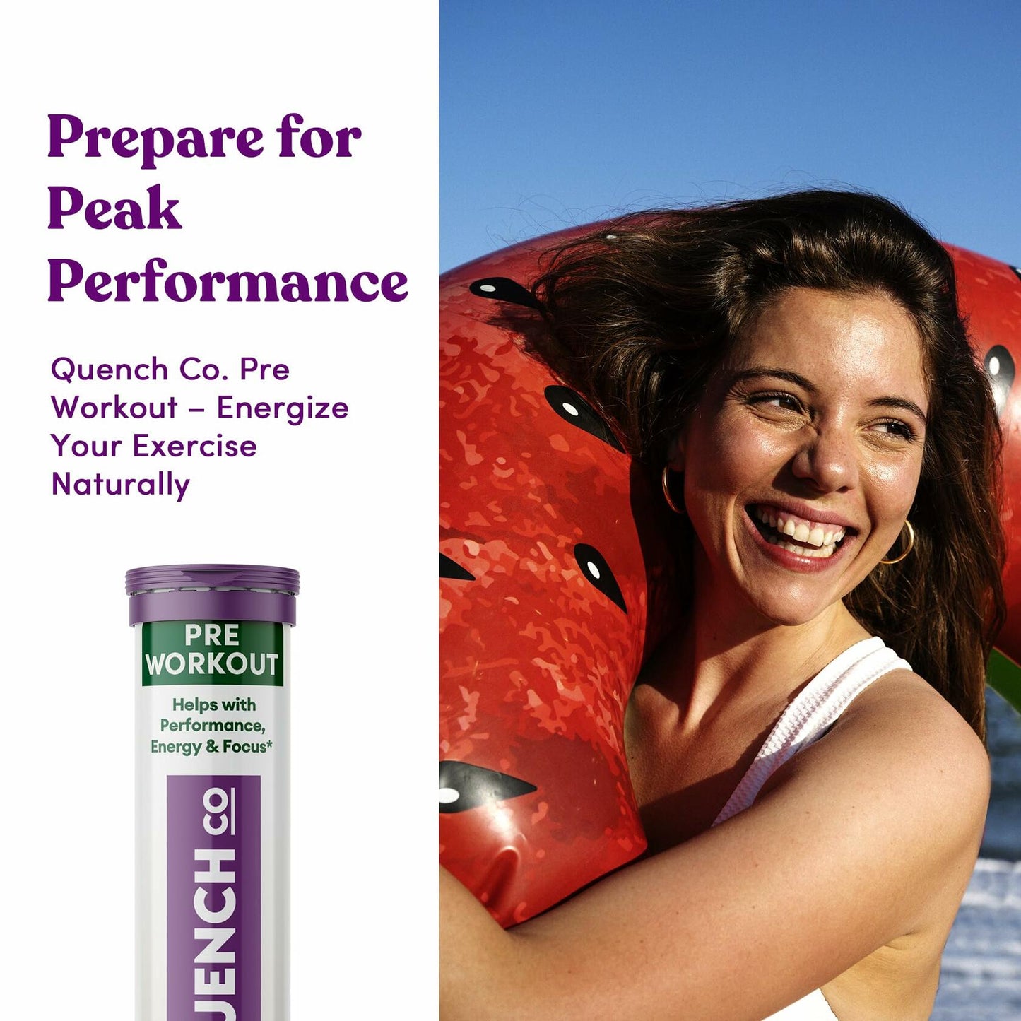 Quench Pre Workout Effervescent Tablets Vegan Keto 60 Count Mixed Berry