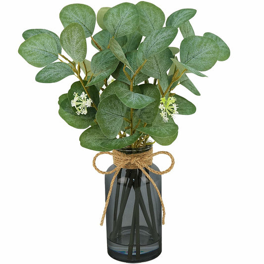 FOREST PRINCE Eucalyptus Stems in Black Vase 15" Green Silk Decor