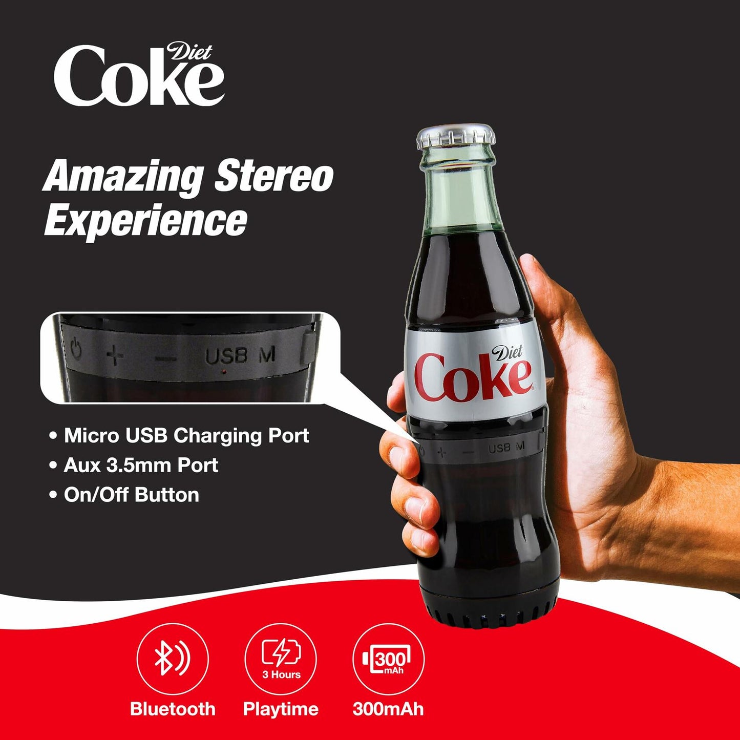 Diet Coke Bottle Shaped Bluetooth Speaker Wireless Deep Bass AUX Black