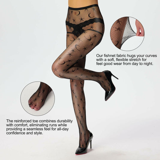 UXQEJO Black Star Patterned Fishnet Tights for Women Halloween Size M