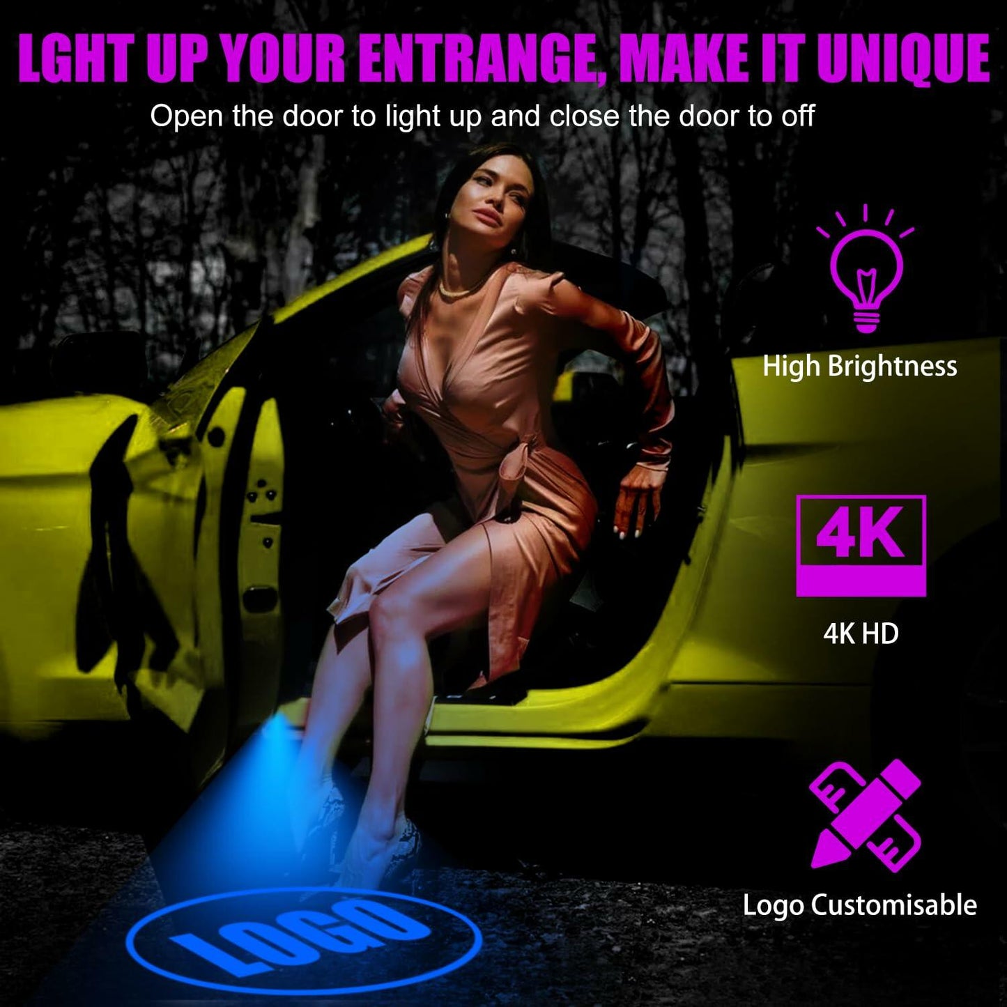 SPOBODY Car Door Logo Projector Puddle Lights 3D Laser 4pcs