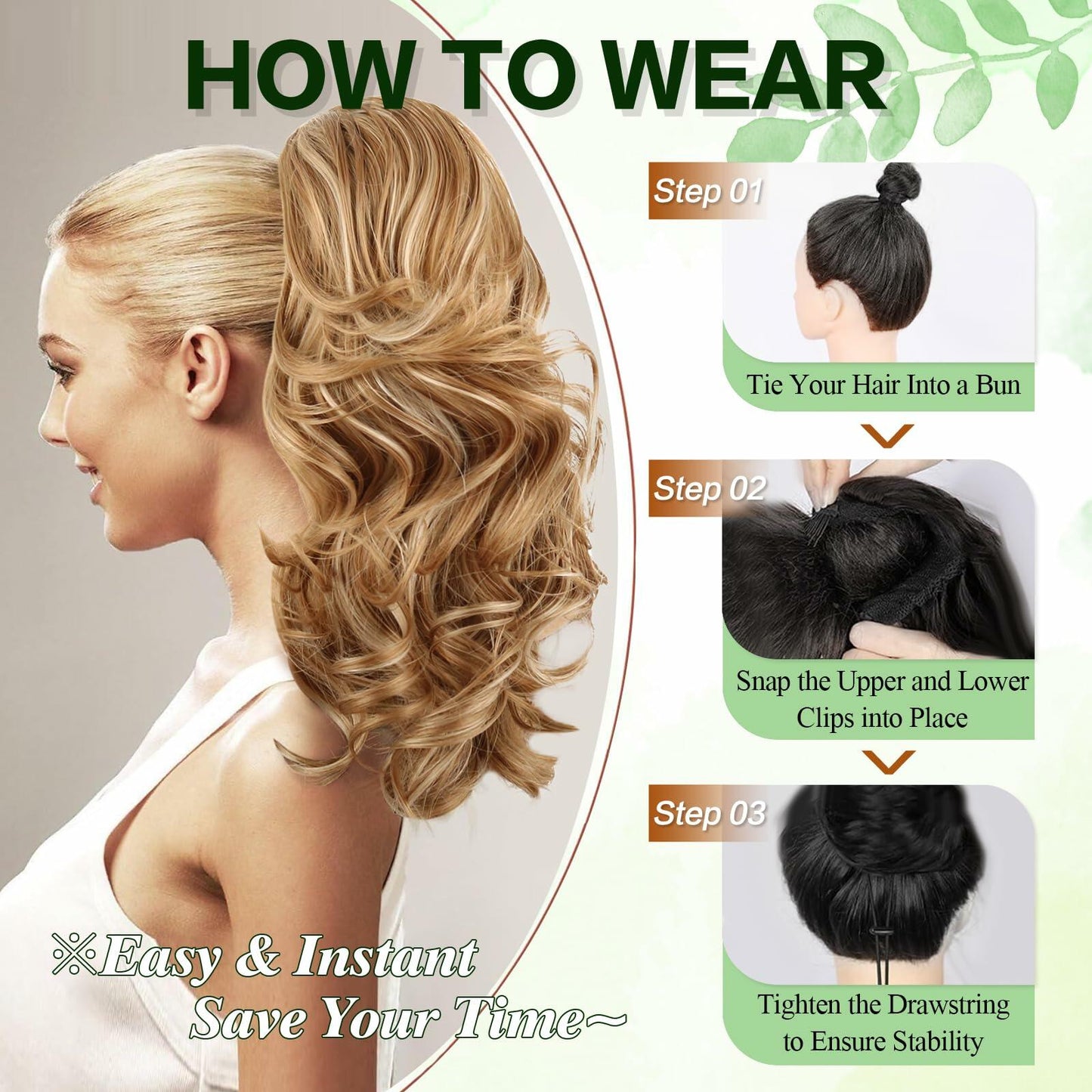 Mayouda 18in Long Curly Wavy Drawstring Ponytail Extension Light Blonde