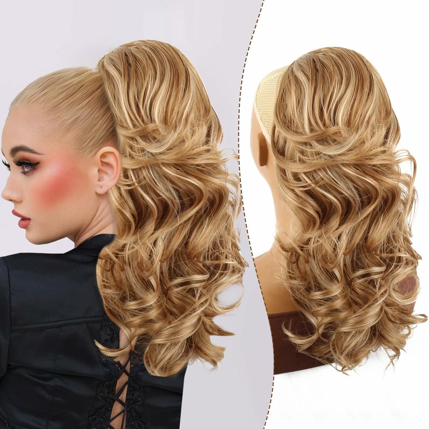 Mayouda 18in Long Curly Wavy Drawstring Ponytail Extension Light Blonde