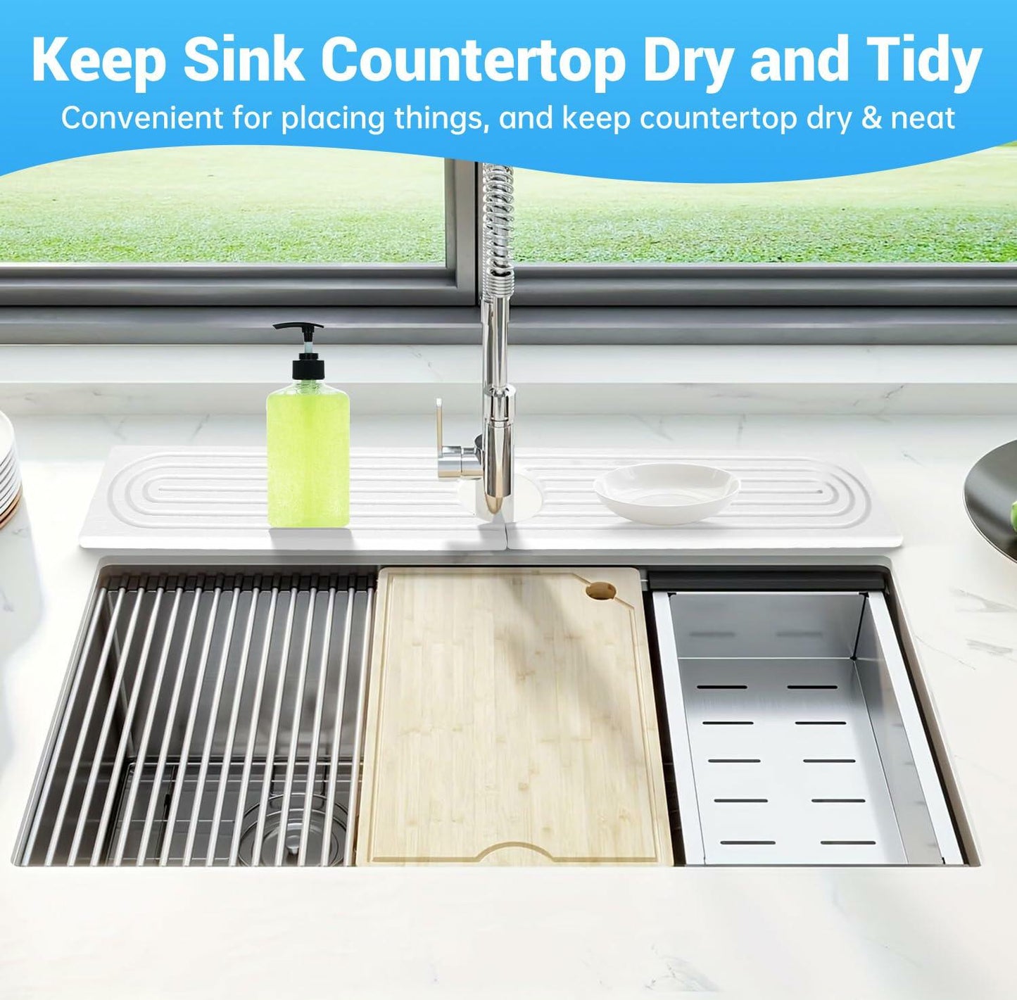 LZMYIVE Faucet Mat Kitchen Sink 24'' White Diatomite Quick Drying Stone Tray