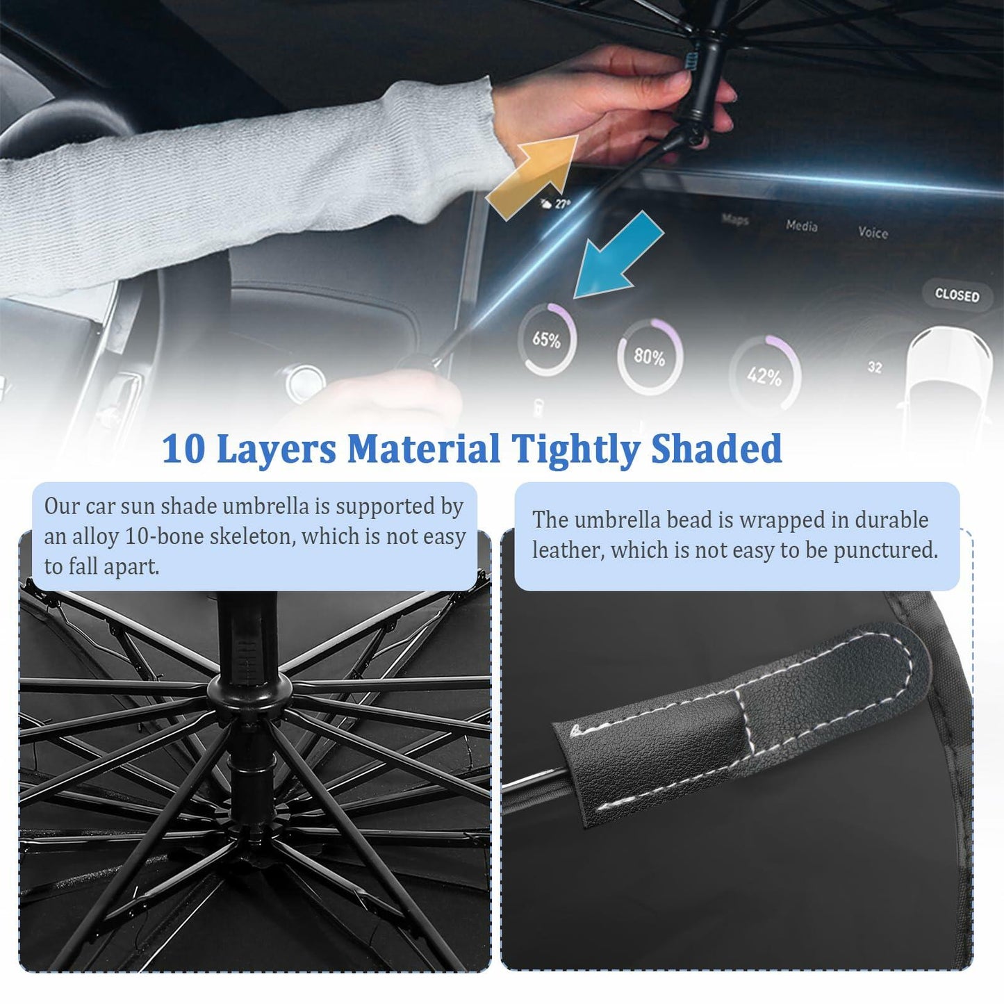 Umbrella Sun Shade Car Windshield 2025 Upgrade Foldable Bendable Handle