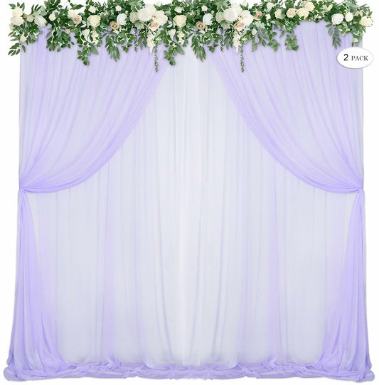 Mohoeey Double Layer Wedding Backdrop Curtains 10x10ft Purple Chiffon Fabric