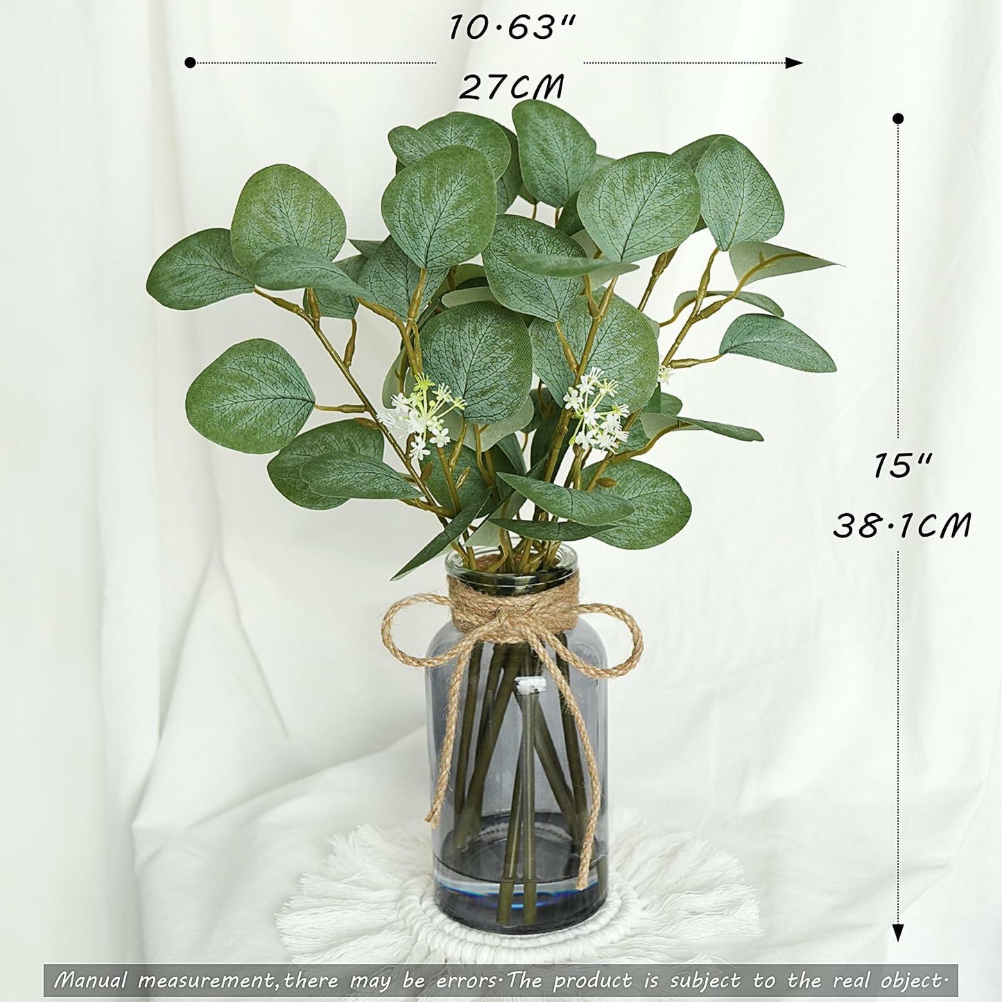 FOREST PRINCE Eucalyptus Stems in Black Vase 15" Green Silk Decor