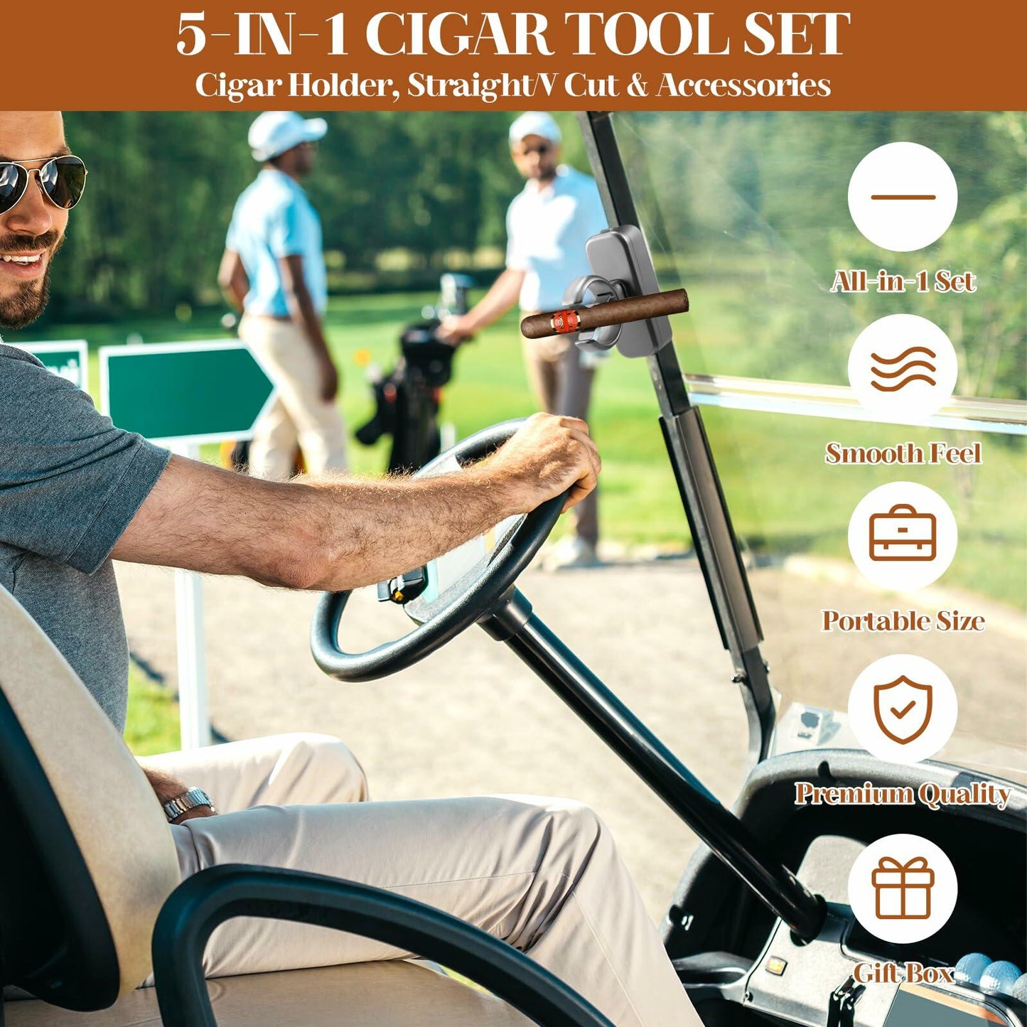 XUYUZDQ Magnetic Golf Cigar Holder Clip 5-in-1 Set Fits 30-50 Rings Grey