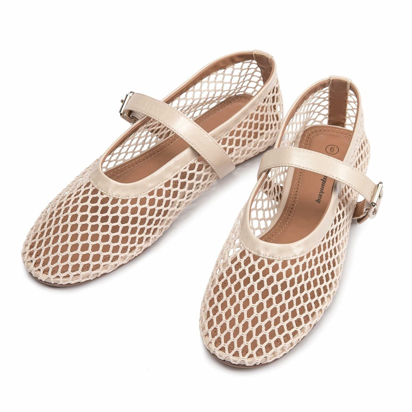 FUNKYMONKEY Women's Mesh Mary Jane Flats Shoes Nude Size 8M