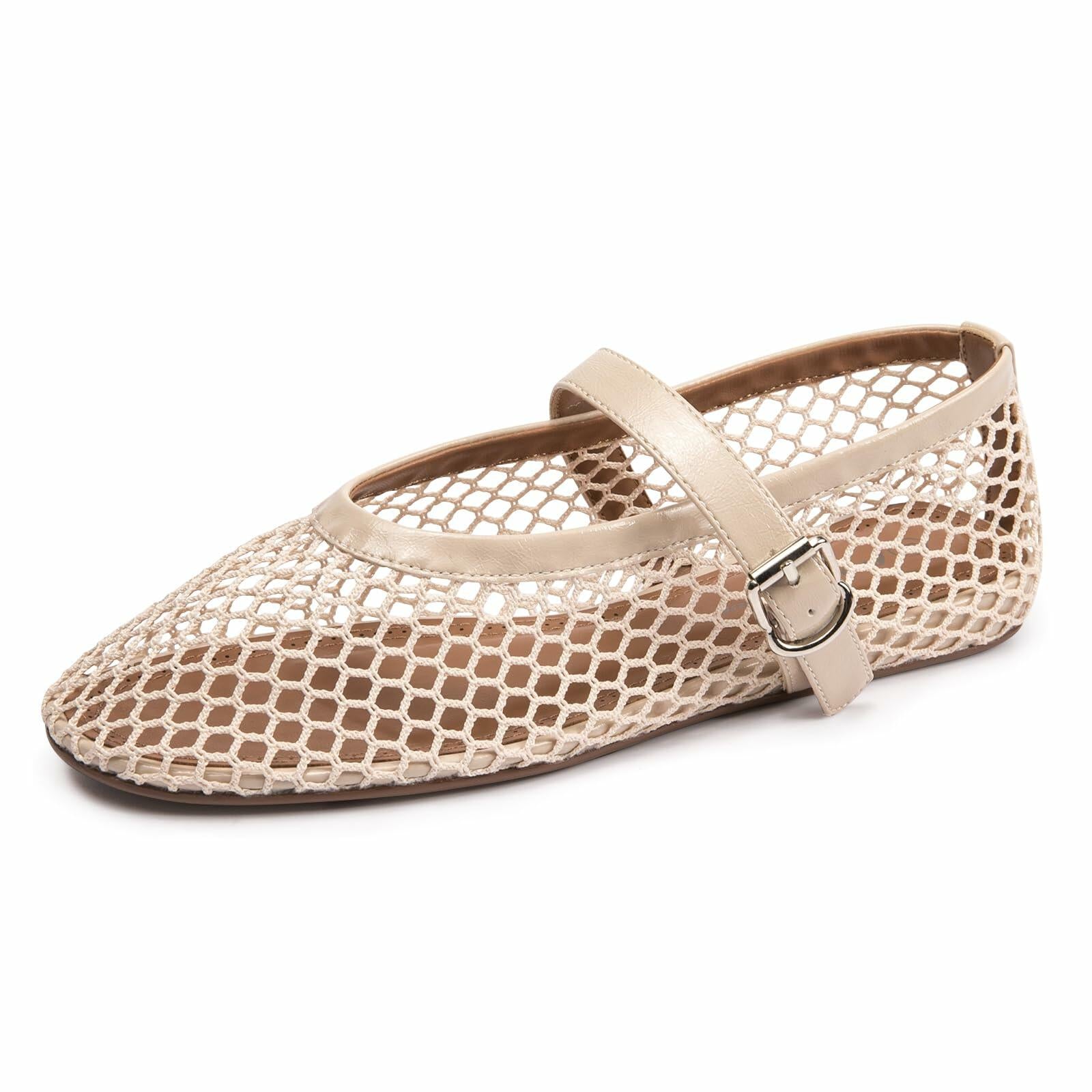 FUNKYMONKEY Women's Mesh Mary Jane Flats Shoes Nude Size 8M