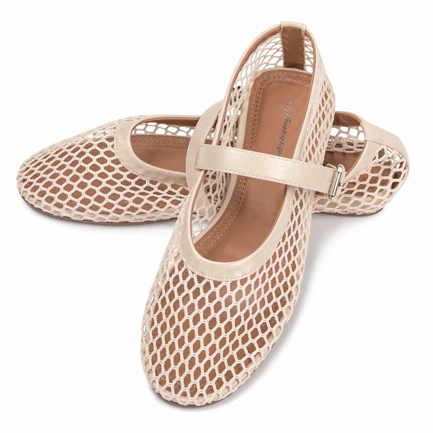 FUNKYMONKEY Women's Mesh Mary Jane Flats Shoes Nude Size 8M