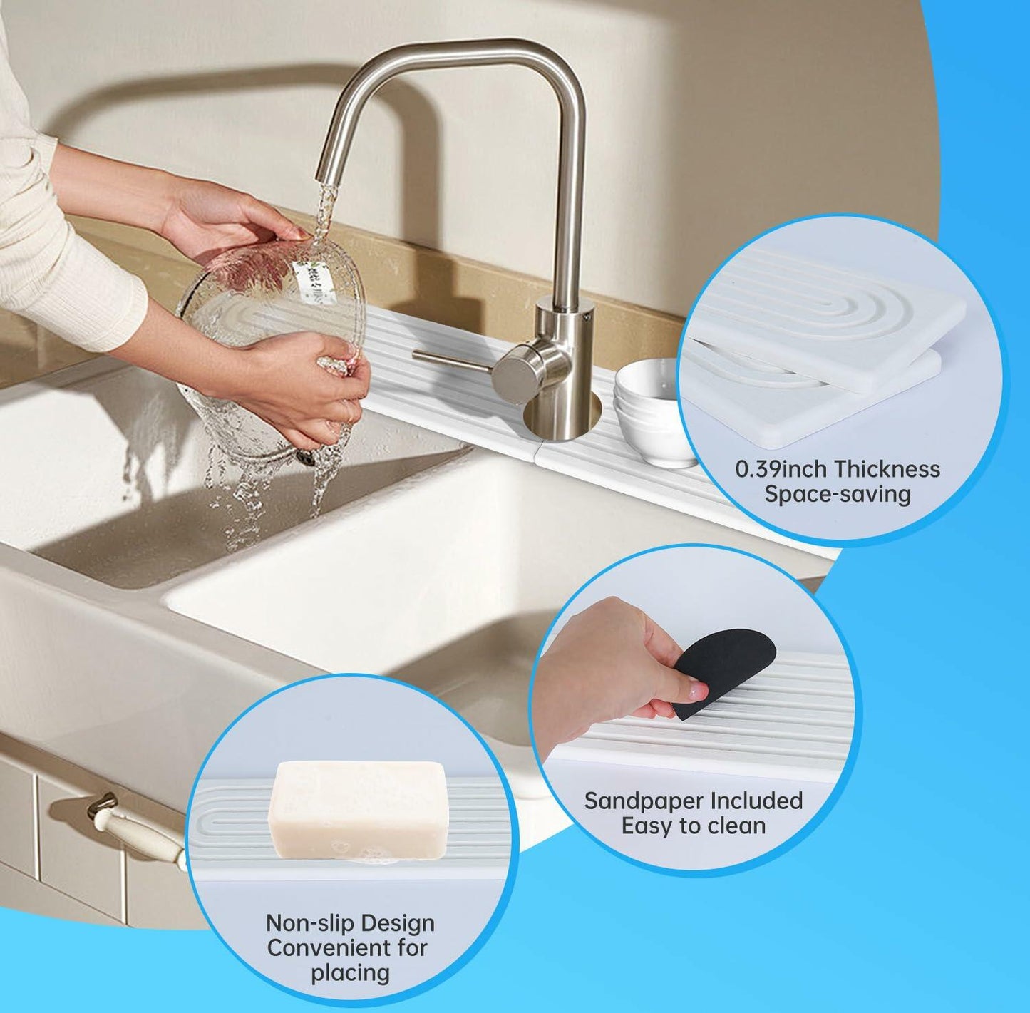 LZMYIVE Faucet Mat Kitchen Sink 24'' White Diatomite Quick Drying Stone Tray