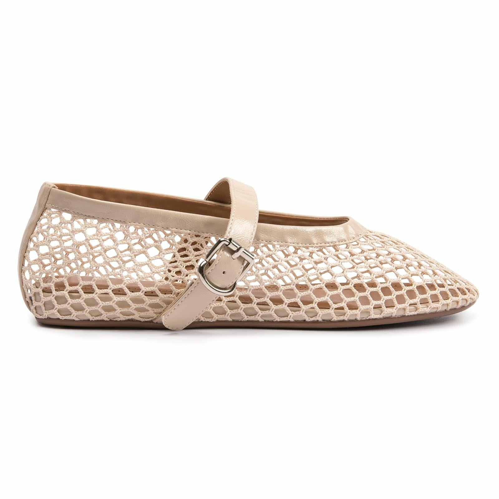 FUNKYMONKEY Women's Mesh Mary Jane Flats Shoes Nude Size 8M