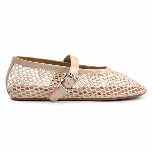FUNKYMONKEY Women's Mesh Mary Jane Flats Shoes Nude Size 8M
