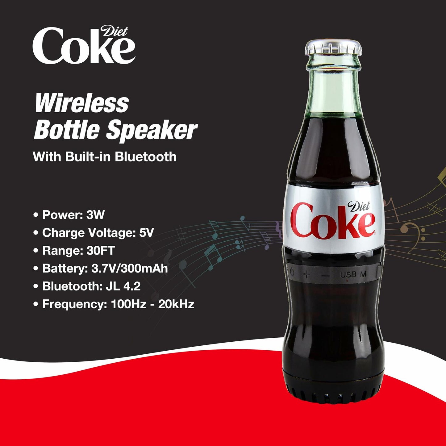 Diet Coke Bottle Shaped Bluetooth Speaker Wireless Deep Bass AUX Black