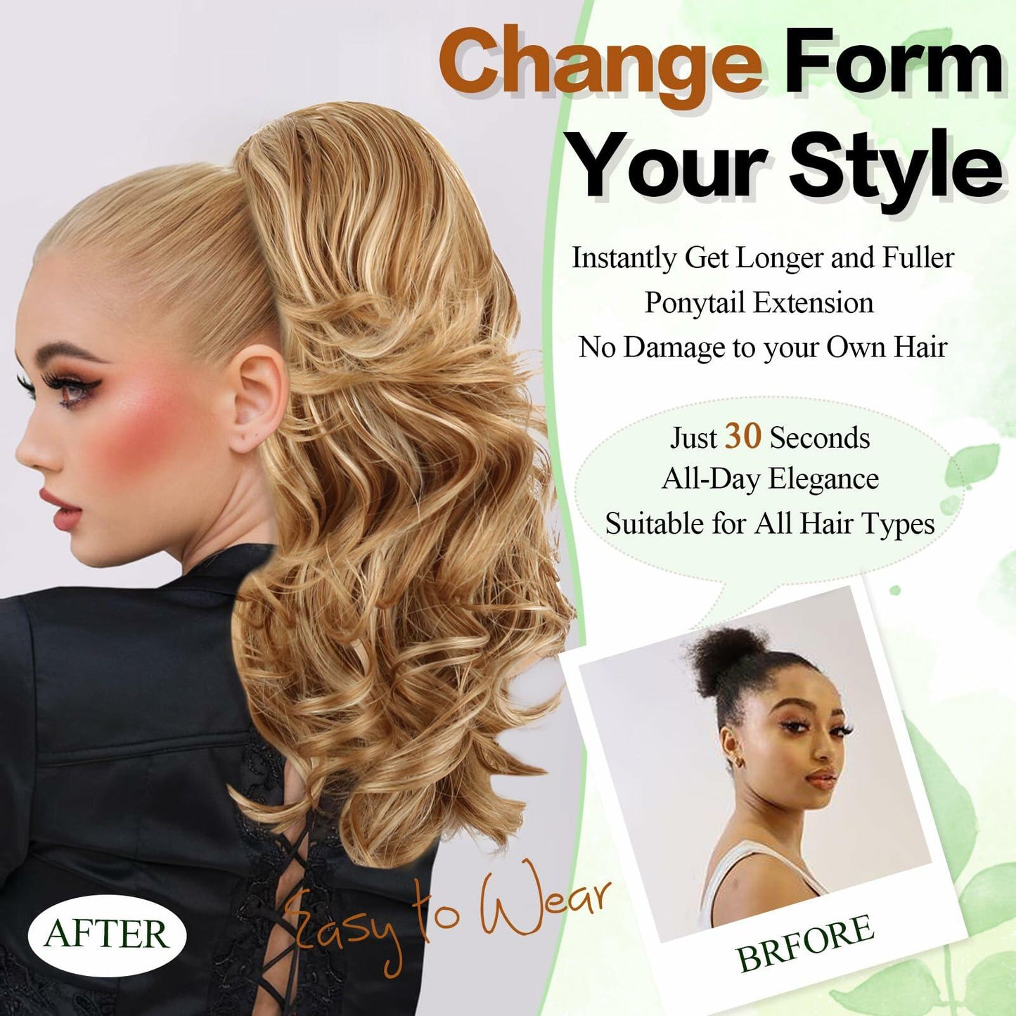 Mayouda 18in Long Curly Wavy Drawstring Ponytail Extension Light Blonde