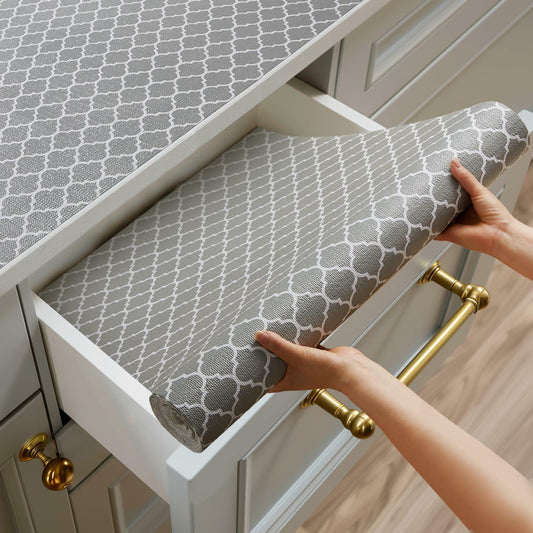 Shinlendid Non-Adhesive Waterproof Drawer Shelf Liner Gray/White 12in x 20ft