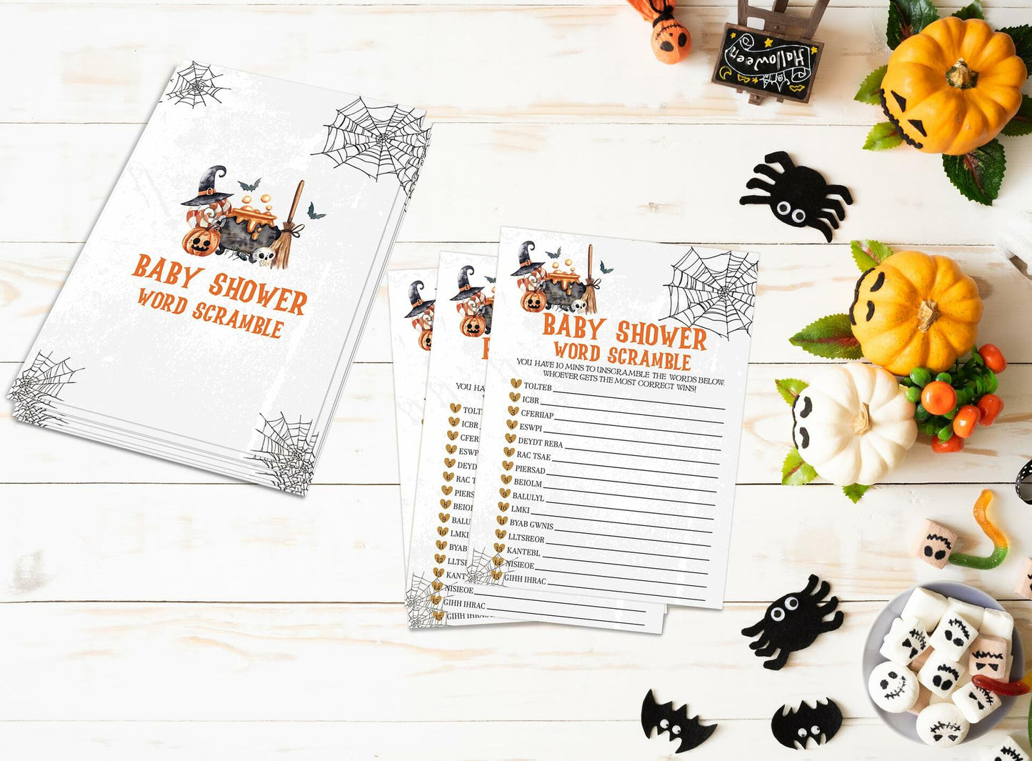 Tuyashua Halloween Baby Shower Word Scramble Game 30 Cards WY06