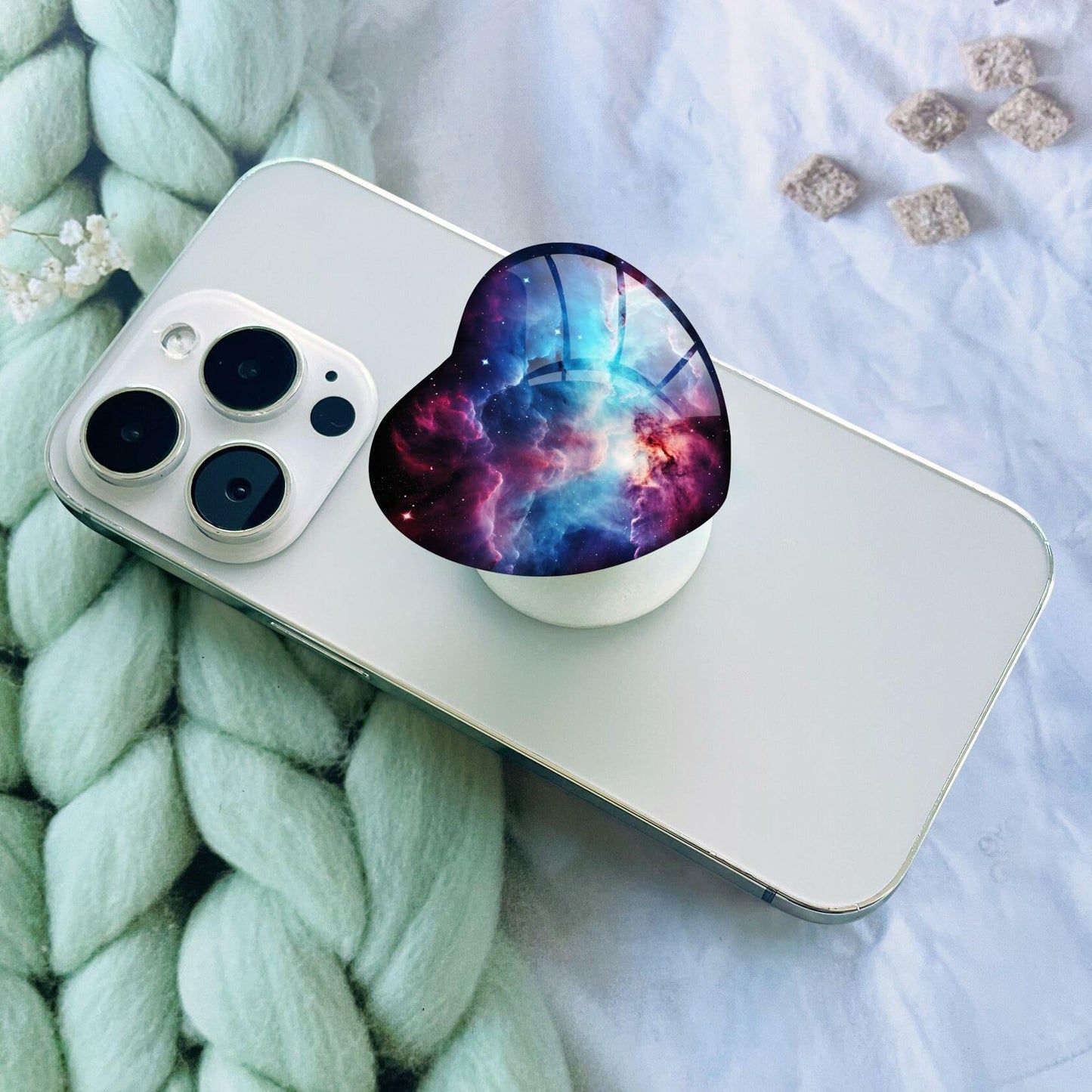 Luhoit Expanding Heart Shape Glass Phone Grip Finger Holder Purple Blue