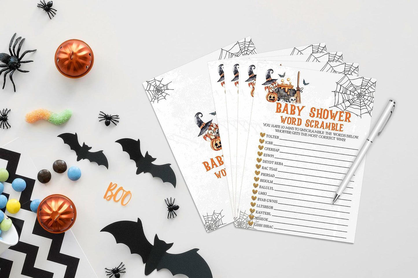 Tuyashua Halloween Baby Shower Word Scramble Game 30 Cards WY06