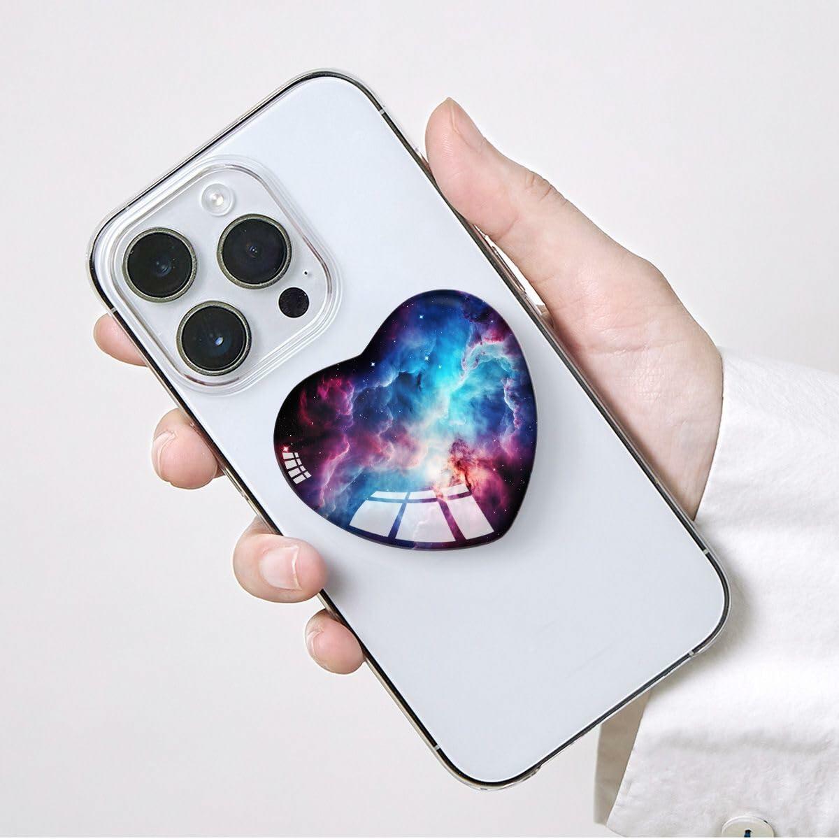 Luhoit Expanding Heart Shape Glass Phone Grip Finger Holder Purple Blue