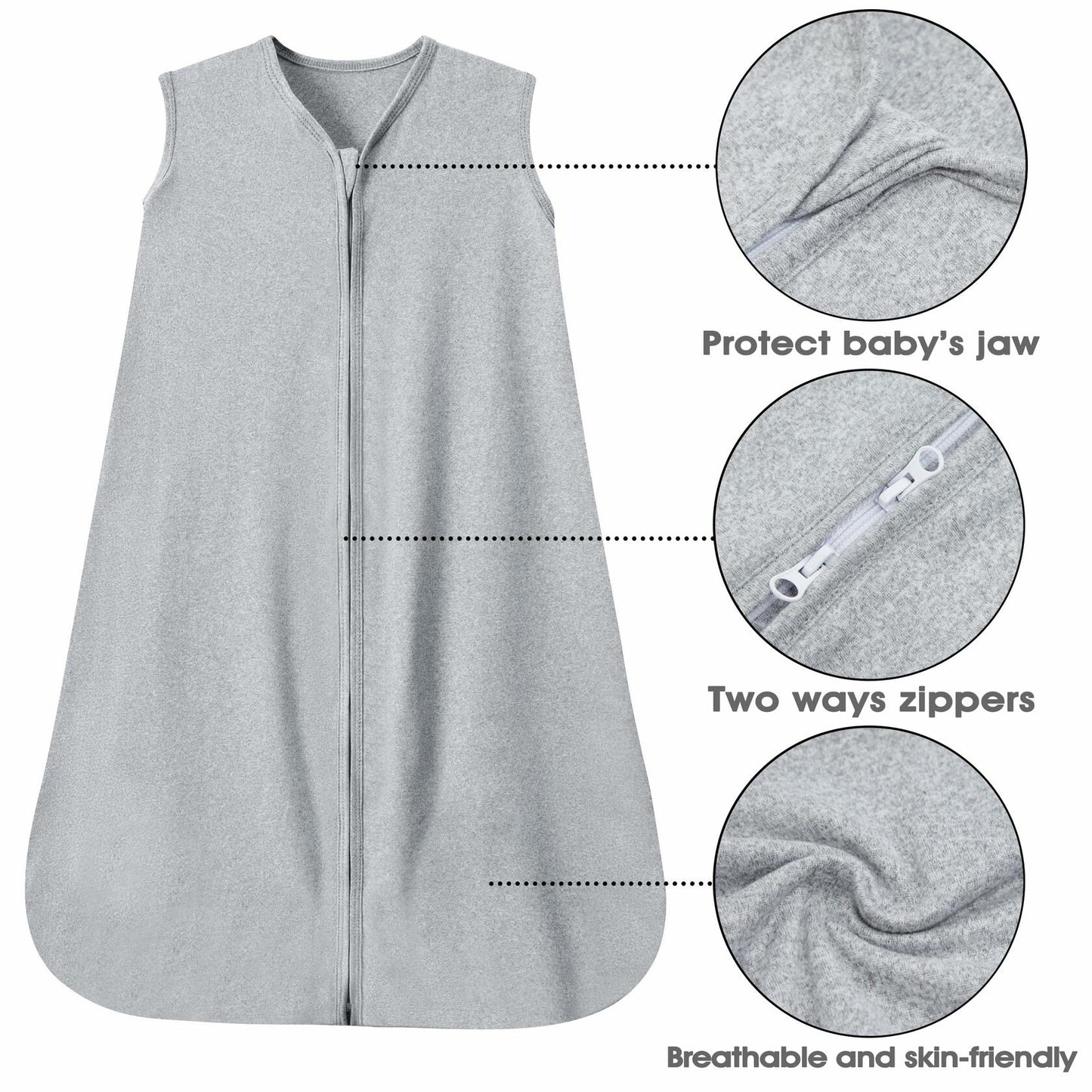 GUNTAIL Baby Sleep Sack 100% Rayon Cotton 2-Way Zipper Grey Size M