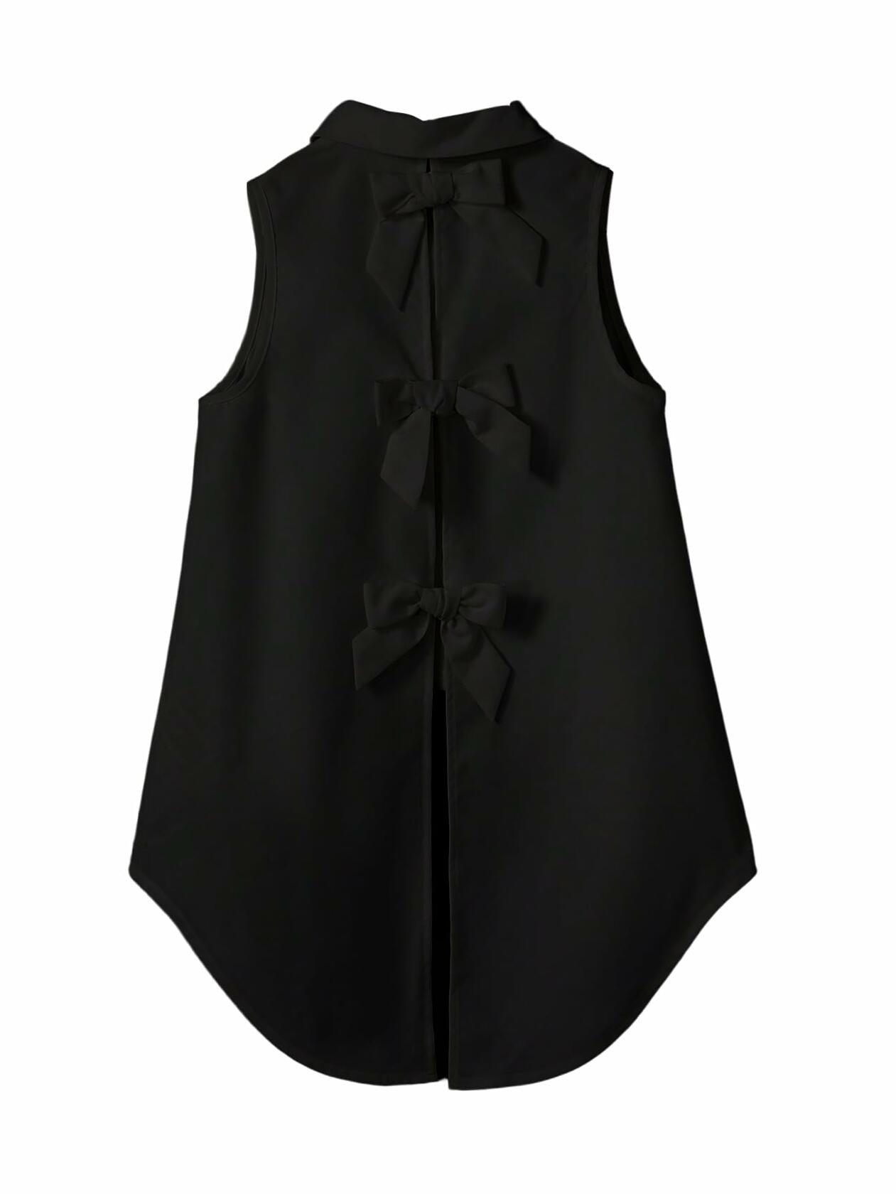 Verdusa Girl's Button Front Bow Back Sleeveless Blouse Black Size 9 Years
