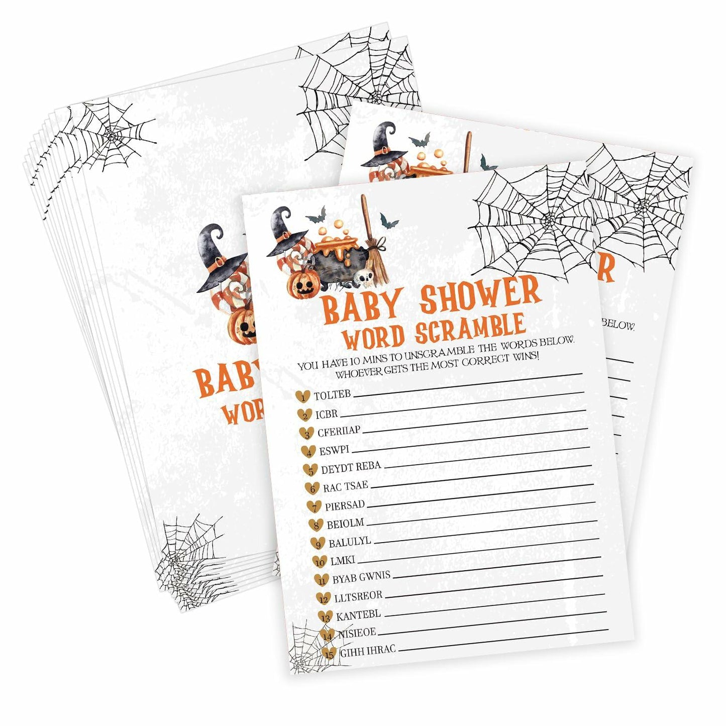 Tuyashua Halloween Baby Shower Word Scramble Game 30 Cards WY06
