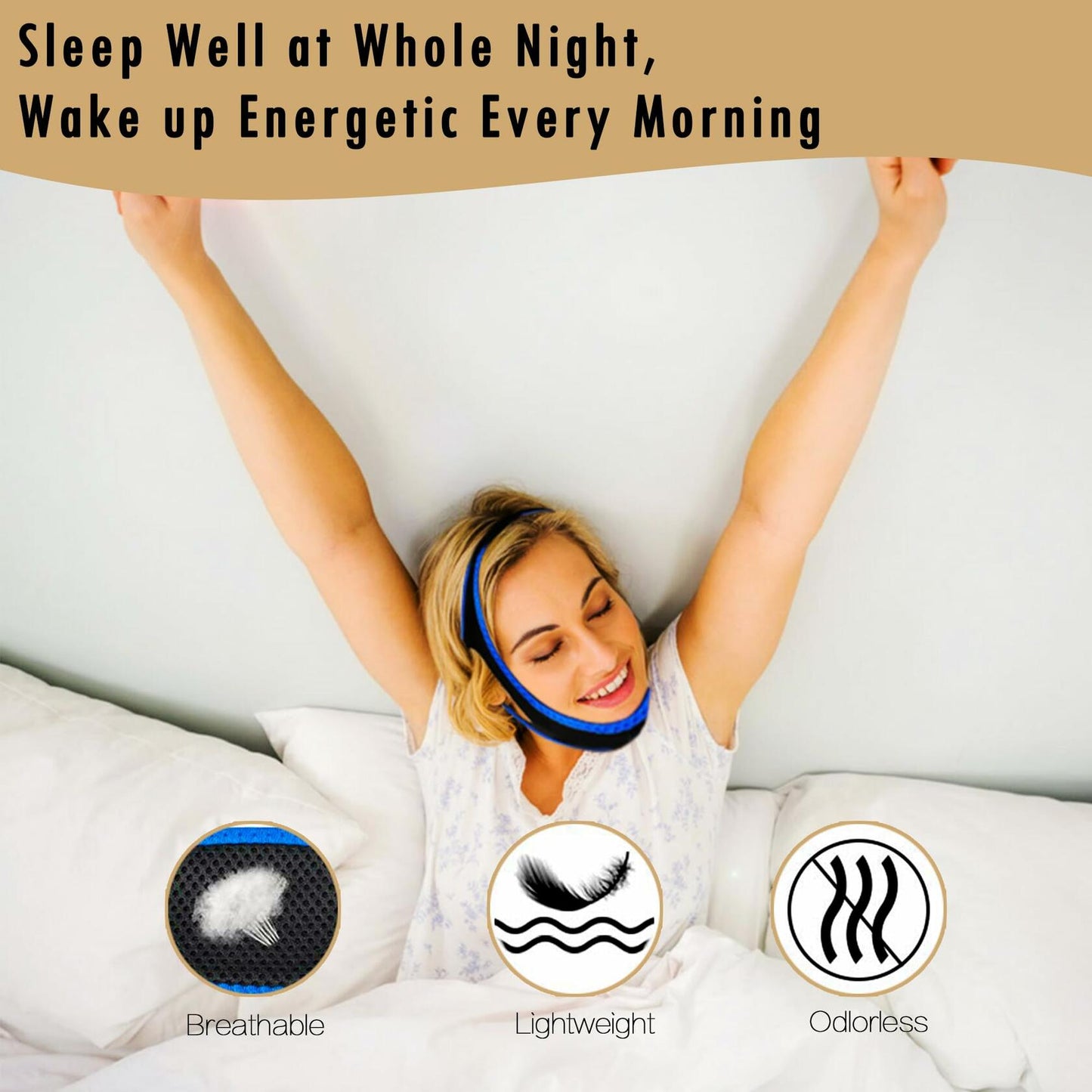 Nnewpeak Adjustable Anti Snoring Chin Strap Breathable Sleep Aid Blue