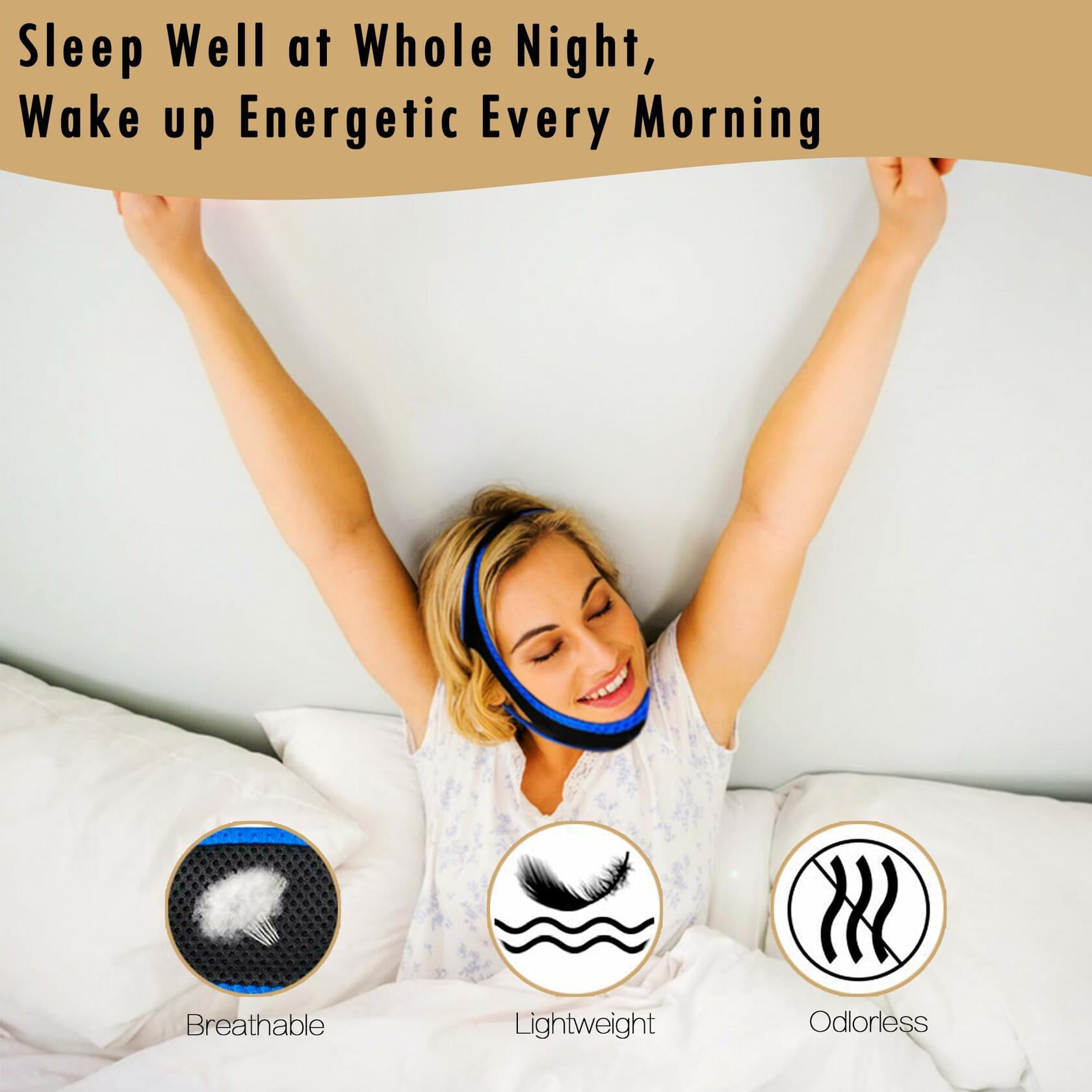 Nnewpeak Adjustable Anti Snoring Chin Strap Breathable Sleep Aid Blue
