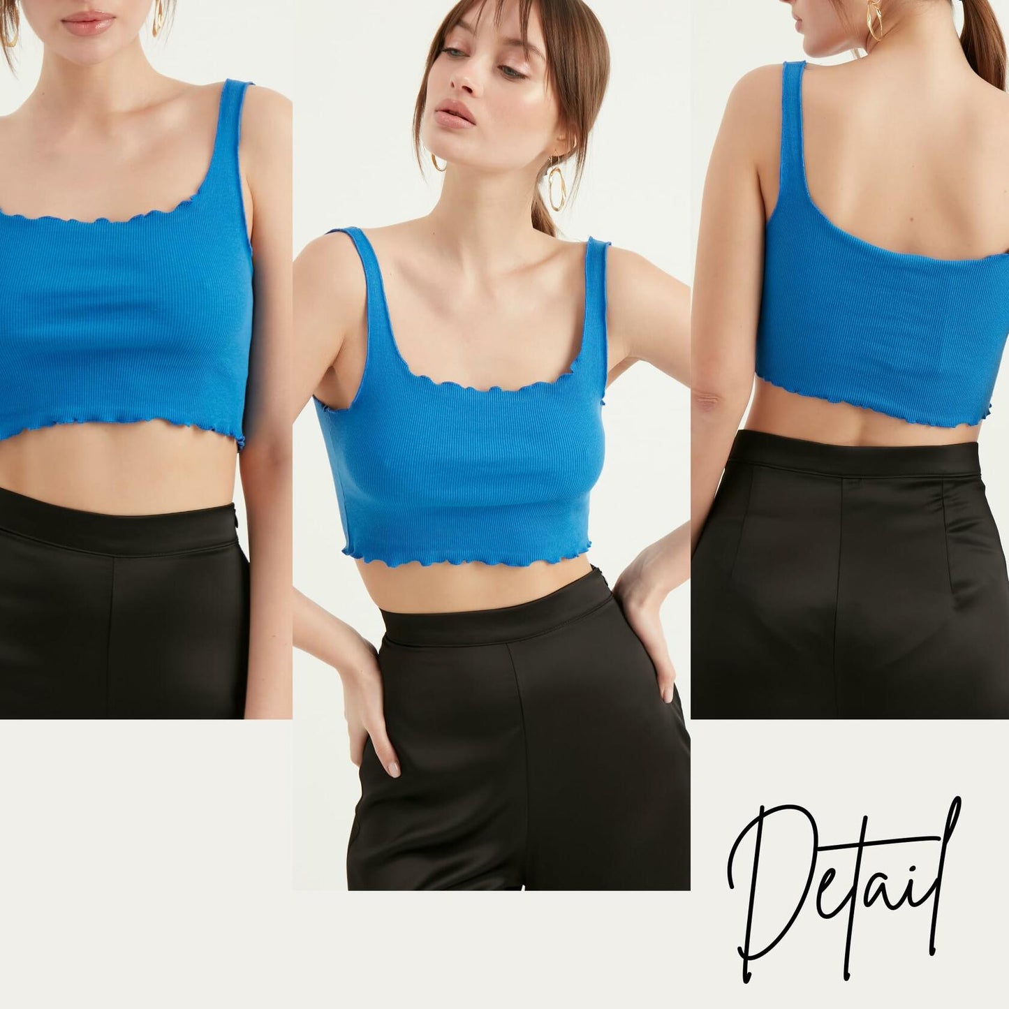 TUBANUR Women's Blue Cotton Sleeveless Crop Top Basic Fitted Tank Size S